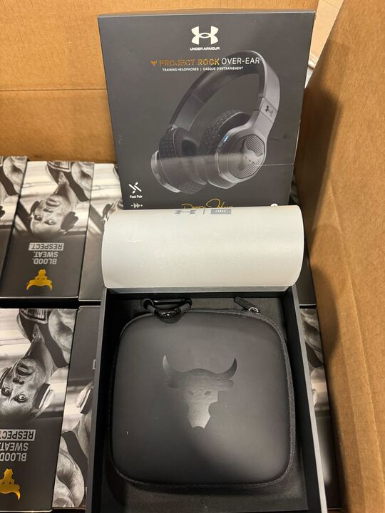 BOX of JBL Under Armour Project Rock Wireless Over-the-Ear Headphones (OPEN BOX) - 14 items - MSRP:$2,799.86